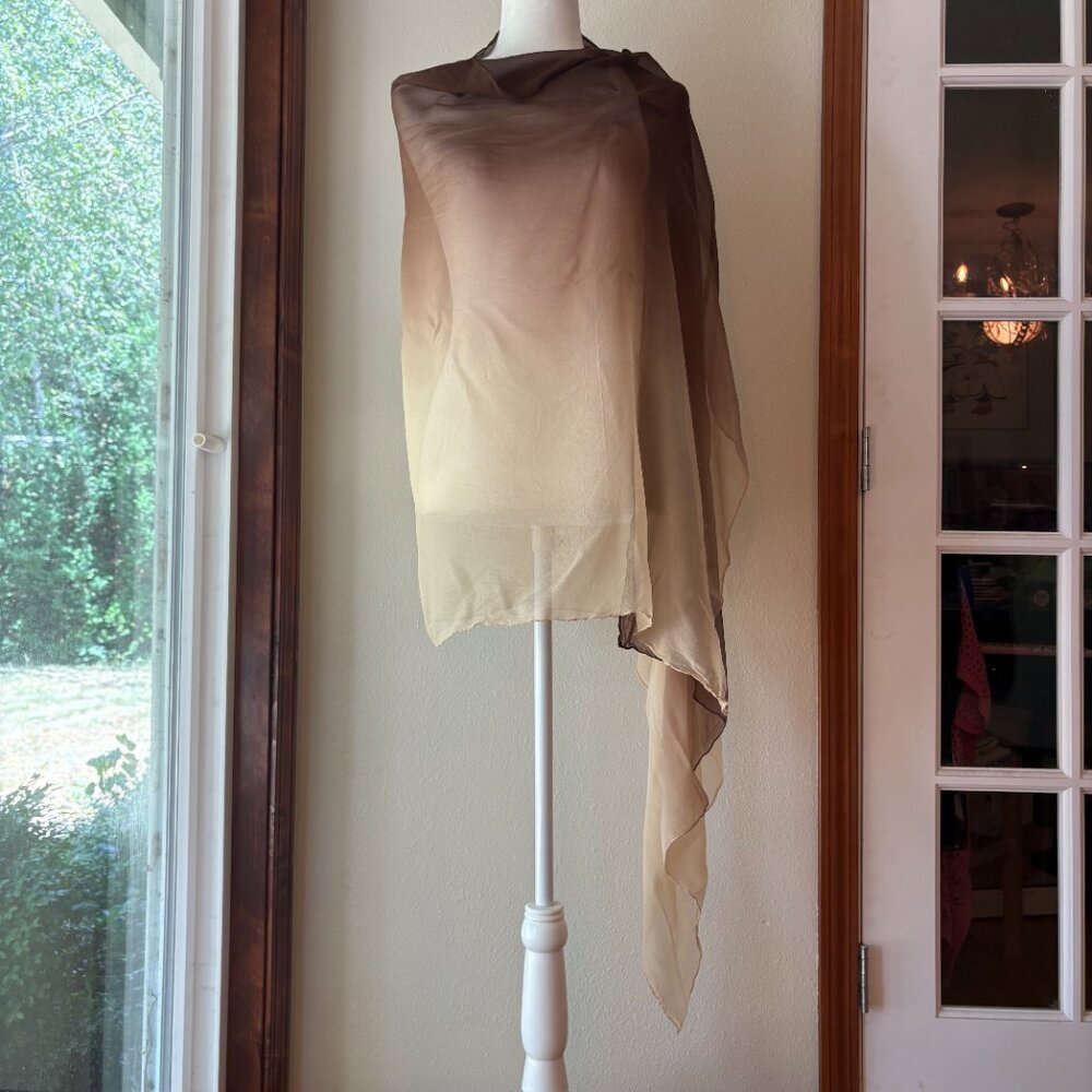 Pure Silk Scarf Brown Sand Ombre 100% Silk Beach Summer Hand Roll Made in Japan - Picture 4 of 8